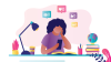 Illustration of woman gets negative messages on social networks